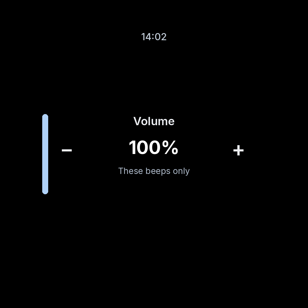 Volume stepper at 100 percent, applying to these beeps only.